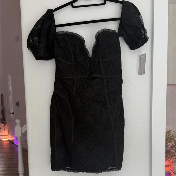 For Love And Lemons Black Lace Mini Dress - Picture 1 of 10